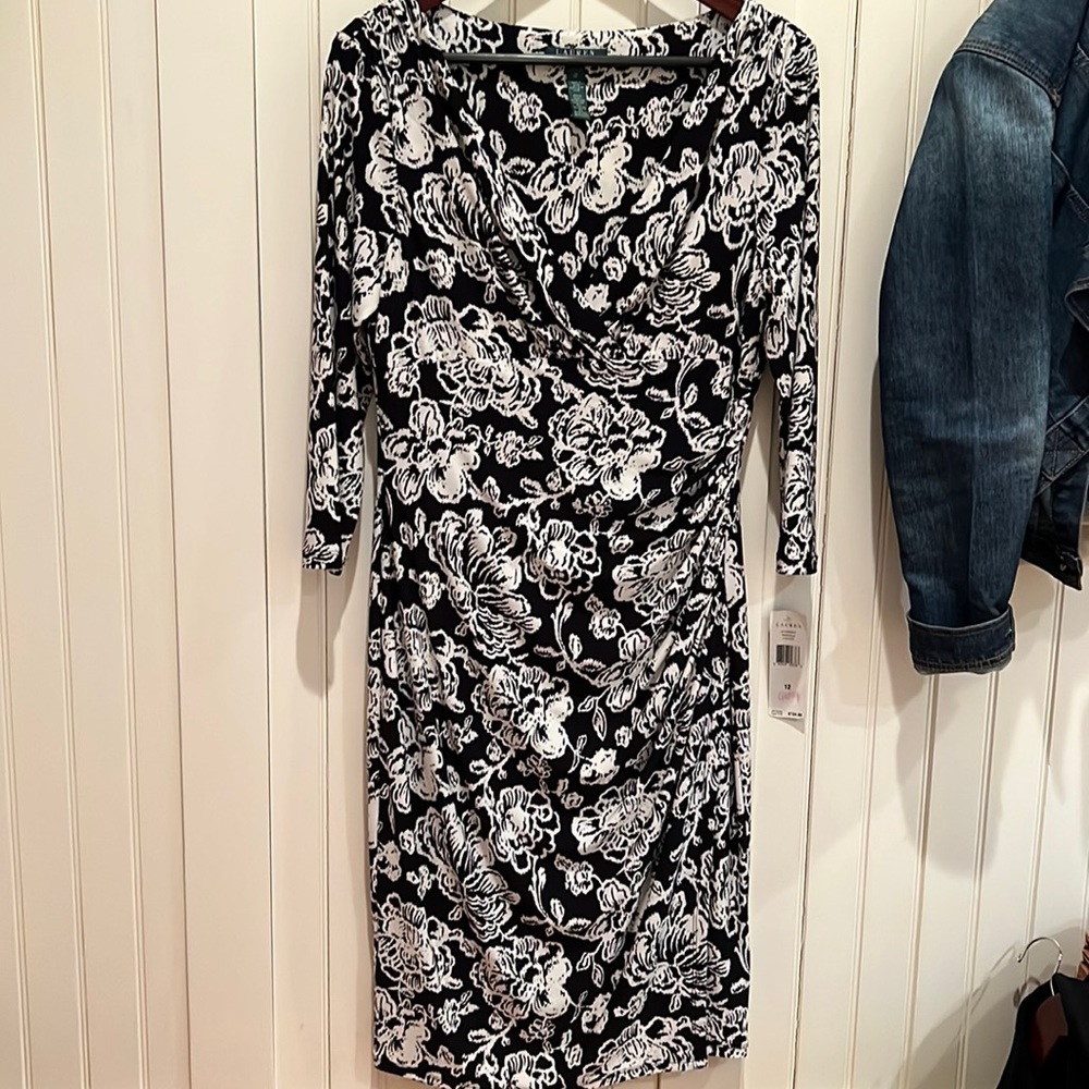 New Ralph Lauren Black and Crème Faux wrap dress.